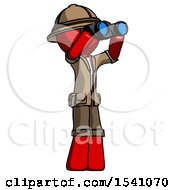 Red Explorer Ranger Man Looking Through Binoculars To The Right