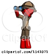 Poster, Art Print Of Red Explorer Ranger Man Looking Through Binoculars To The Left