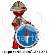 Poster, Art Print Of Red Explorer Ranger Man Standing Beside Large Compass