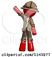 Poster, Art Print Of Red Explorer Ranger Man Waving Emphatically With Right Arm