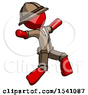Poster, Art Print Of Red Explorer Ranger Man Running Away In Hysterical Panic Direction Right