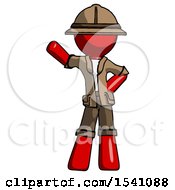 Poster, Art Print Of Red Explorer Ranger Man Waving Right Arm With Hand On Hip