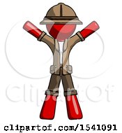 Poster, Art Print Of Red Explorer Ranger Man Surprise Pose Arms And Legs Out