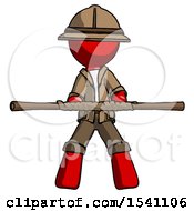 Red Explorer Ranger Man Bo Staff Kung Fu Defense Pose