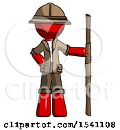 Red Explorer Ranger Man Holding Staff Or Bo Staff