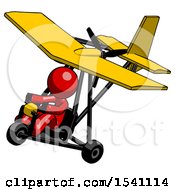 Poster, Art Print Of Red Design Mascot Man In Ultralight Aircraft Top Side View