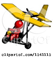 Poster, Art Print Of Red Design Mascot Woman In Ultralight Aircraft Top Side View