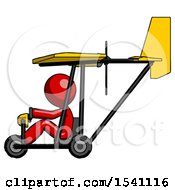 Red Design Mascot Man In Ultralight Aircraft Side View