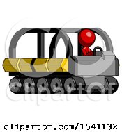 Poster, Art Print Of Red Design Mascot Man Driving Amphibious Tracked Vehicle Side Angle View