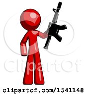 Red Design Mascot Man Holding Automatic Gun
