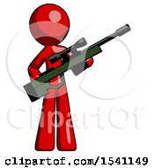 Poster, Art Print Of Red Design Mascot Man Holding Sniper Rifle Gun