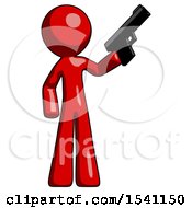 Red Design Mascot Man Holding Handgun