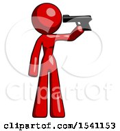 Red Design Mascot Woman Suicide Gun Pose