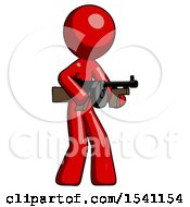 Poster, Art Print Of Red Design Mascot Man Tommy Gun Gangster Shooting Pose
