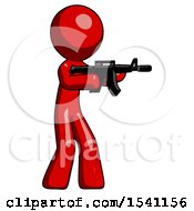 Poster, Art Print Of Red Design Mascot Man Shooting Automatic Assault Weapon