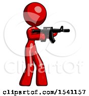 Poster, Art Print Of Red Design Mascot Woman Shooting Automatic Assault Weapon