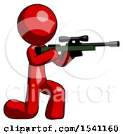 Poster, Art Print Of Red Design Mascot Man Kneeling Shooting Sniper Rifle
