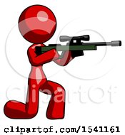 Poster, Art Print Of Red Design Mascot Woman Kneeling Shooting Sniper Rifle
