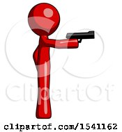Red Design Mascot Man Firing A Handgun
