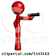 Poster, Art Print Of Red Design Mascot Woman Firing A Handgun