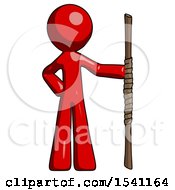 Poster, Art Print Of Red Design Mascot Man Holding Staff Or Bo Staff
