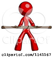 Poster, Art Print Of Red Design Mascot Woman Bo Staff Kung Fu Defense Pose