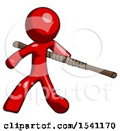 Poster, Art Print Of Red Design Mascot Man Bo Staff Action Hero Kung Fu Pose