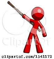 Poster, Art Print Of Red Design Mascot Man Bo Staff Pointing Up Pose