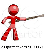 Poster, Art Print Of Red Design Mascot Man Bo Staff Pointing Right Kung Fu Pose