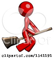 Red Design Mascot Woman Flying On Broom