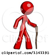 Poster, Art Print Of Red Design Mascot Woman Walking With Hiking Stick