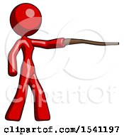 Poster, Art Print Of Red Design Mascot Woman Pointing With Hiking Stick