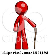 Red Design Mascot Man Standing With Hiking Stick