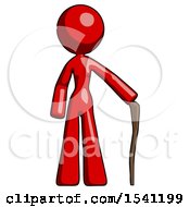 Poster, Art Print Of Red Design Mascot Woman Standing With Hiking Stick