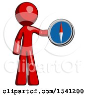 Poster, Art Print Of Red Design Mascot Man Holding A Large Compass