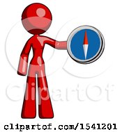 Poster, Art Print Of Red Design Mascot Woman Holding A Large Compass