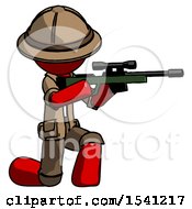 Poster, Art Print Of Red Explorer Ranger Man Kneeling Shooting Sniper Rifle