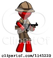 Poster, Art Print Of Red Explorer Ranger Man Tommy Gun Gangster Shooting Pose