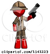 Poster, Art Print Of Red Explorer Ranger Man Holding Handgun