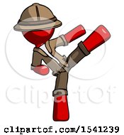 Poster, Art Print Of Red Explorer Ranger Man Ninja Kick Right