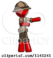 Red Explorer Ranger Man Presenting Something To His Left