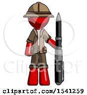 Red Explorer Ranger Man Holding Large Pen