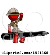 Red Explorer Ranger Man Riding A Pen Like A Giant Rocket
