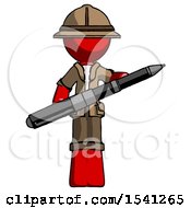 Red Explorer Ranger Man Posing Confidently With Giant Pen