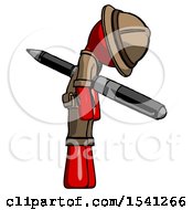 Red Explorer Ranger Man Impaled Through Chest With Giant Pen