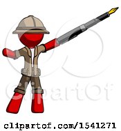 Poster, Art Print Of Red Explorer Ranger Man Pen Is Mightier Than The Sword Calligraphy Pose
