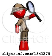 Poster, Art Print Of Red Explorer Ranger Man Inspecting With Large Magnifying Glass Facing Up