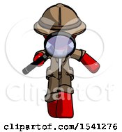 Poster, Art Print Of Red Explorer Ranger Man Looking Down Through Magnifying Glass