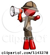 Poster, Art Print Of Red Explorer Ranger Man Shouting Into Megaphone Bullhorn Facing Left