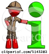 Poster, Art Print Of Red Explorer Ranger Man With Info Symbol Leaning Up Against It